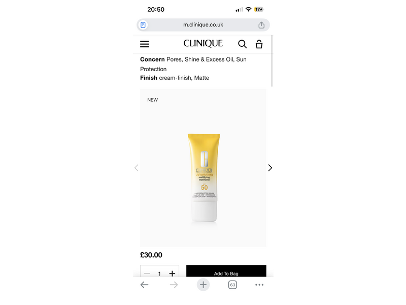 Clinique Mattifying Sunscreen Lotion, SPF 50, 40 mL