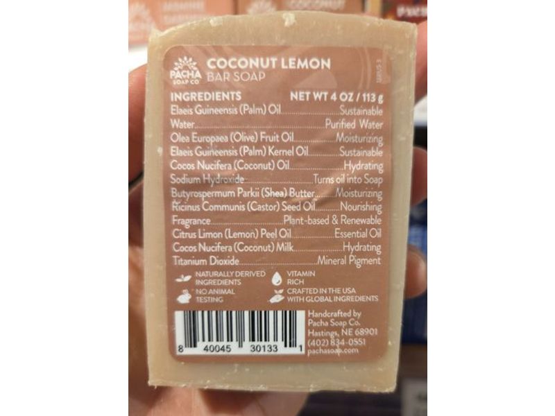 Pacha Soap Co Bar Soap, Coconut Lemon, 4 oz/113 g