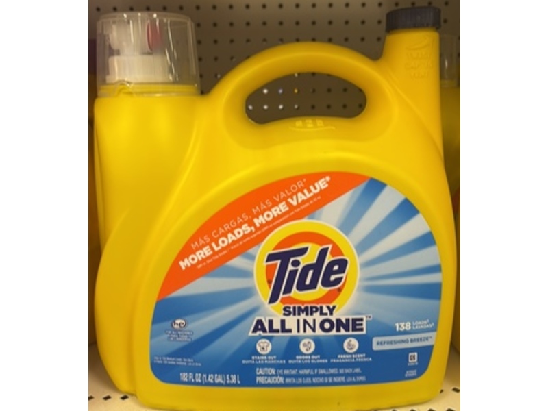 Tide Simply All In One Laundry Detergent, Refreshing Breeze, 138 Loads, 182 fl oz/5.38 L