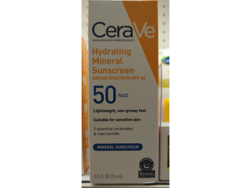 CeraVe Hydrating Mineral Face Sunscreen, SPF 50, 2.5 fl oz/75 mL