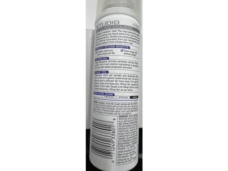 L’Oreal Paris Studio Styling Mega Mousse, Mega Hold, 6.9 oz/195 g