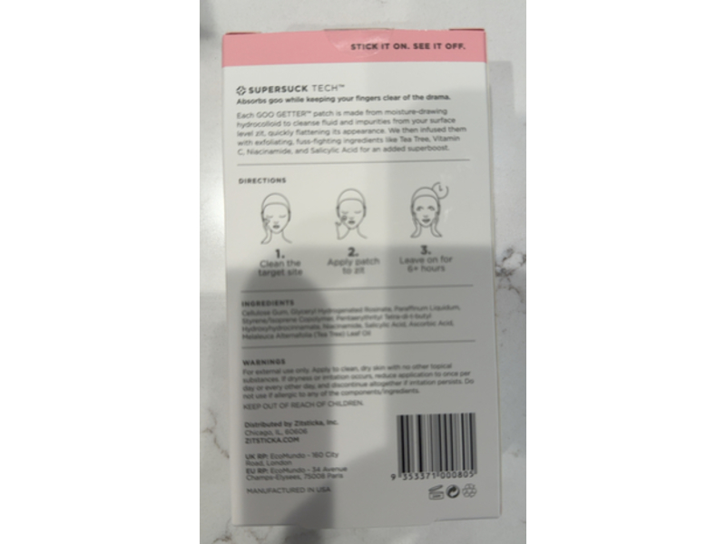 Zitsticka Goo Getter Clarifying Blemish Hydrocolloid Patches, Niacinamide + Salicylic Acid, 18 Count