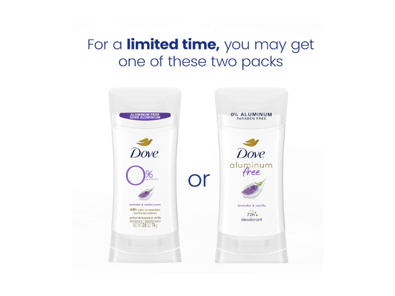 Dove Aluminum Free Deodorant, Lavender & Vanilla, 2.6 oz/74 g