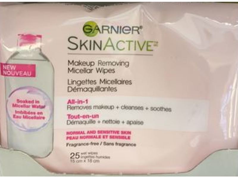 Garnier Skin Active Makeup Removing Micellar Wipes, Normal & Sensitive Skin, 25 Counts