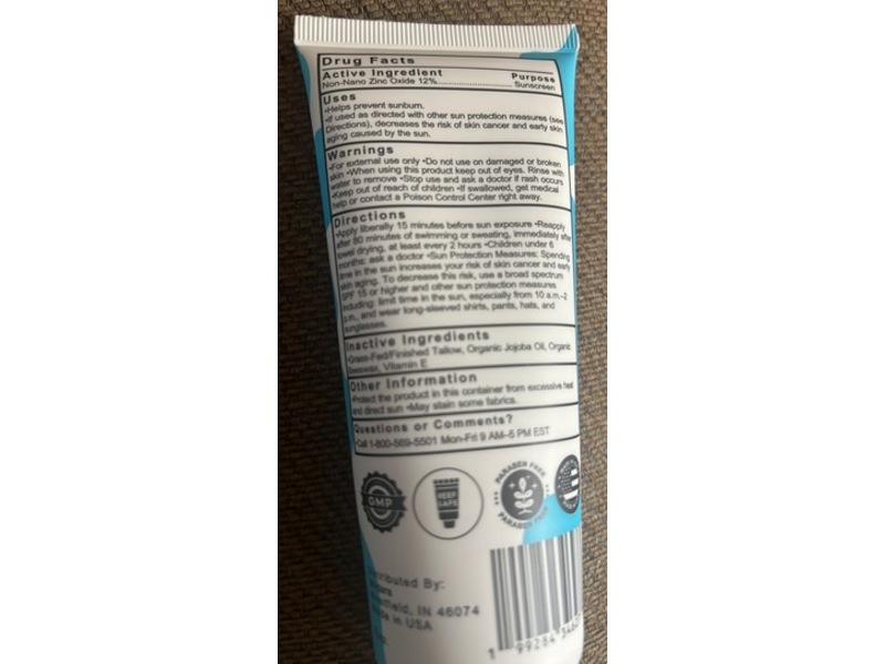 Wildara Mineral Tallow Face & Body Sunscreen, SPF 50, Unscented, 3.38 fl oz/100 g