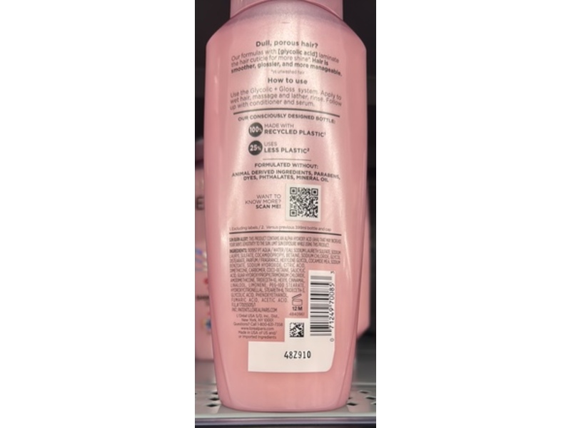 L'Oreal Paris Elvive Glycolic + Gloss Shine Boosting Shampoo, Glycolic Acid, 13.5 fl oz/399 mL