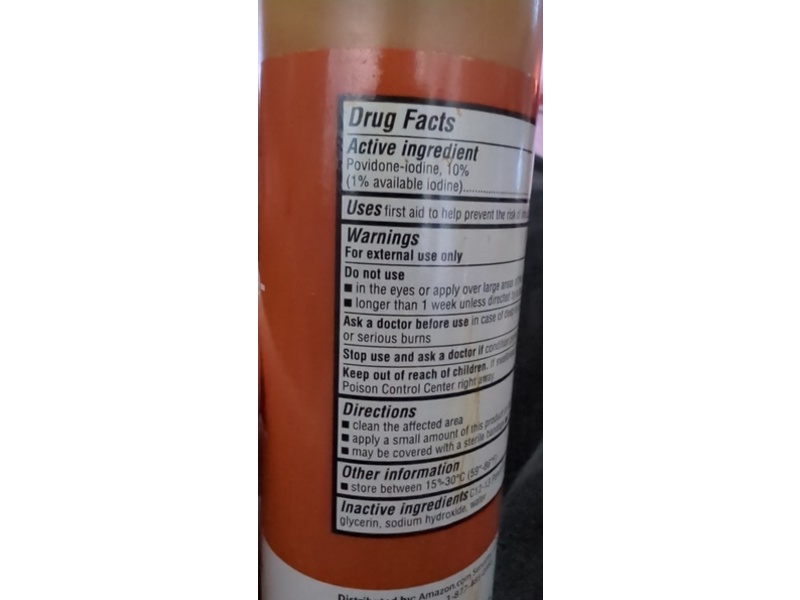 Amazon Basics First Aid Antiseptic Solution, Povidone Iodine, 8 fl oz/237 mL