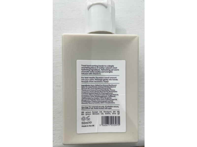 Gruum Hydrating Hand Cream, Orange & Lemongrass, 50 mL