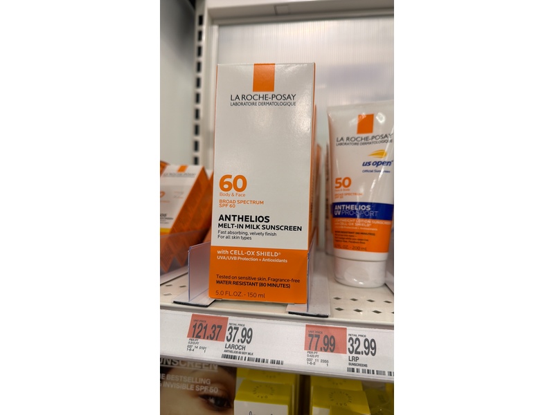 La Roche Posay Anthelios Melt in Milk Body & Face Sunscreen, SPF 60 Cell Ox Shield, 5 fl oz/150 mL