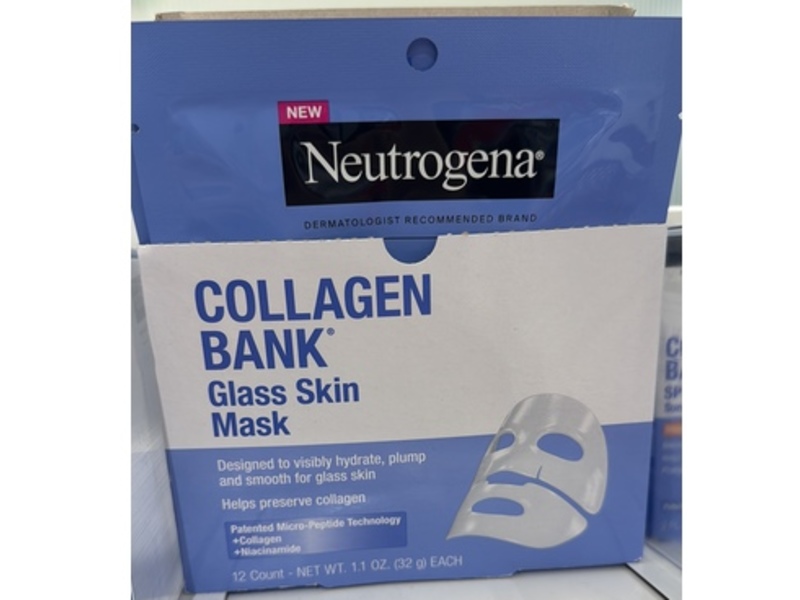 Neutrogena Collagen Bank Glass Skin Mask, 1.1 oz/32 g, 12 Count