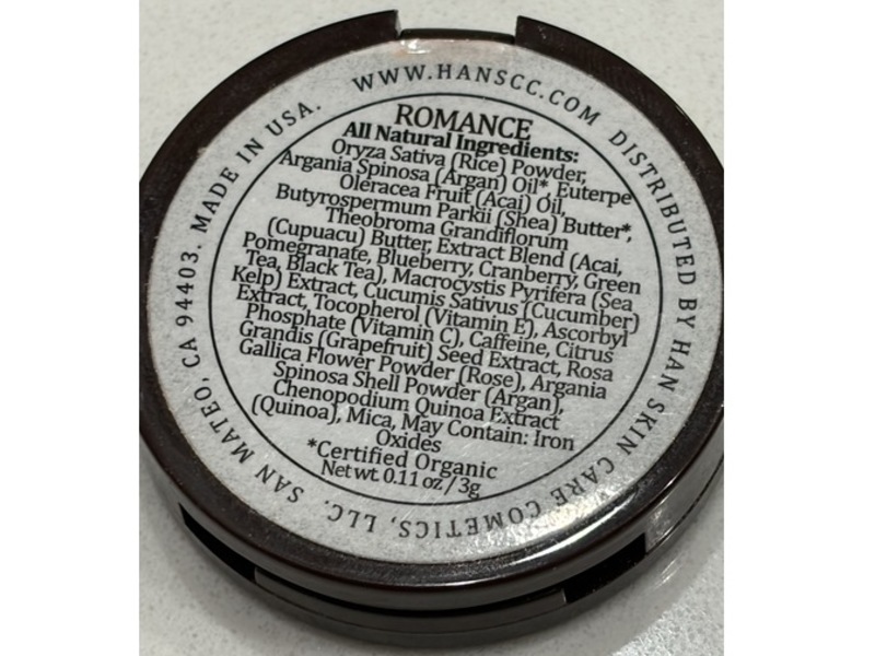 Han 100% Natural Eyeshadow, Romance, 0.11 oz/3 g