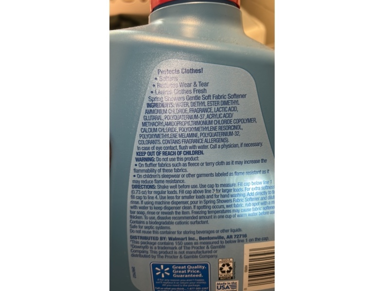 Great Value Gentle Soft Fabric Softener, Spring Shower, 150 Loads, 111 fl oz/3.28 L