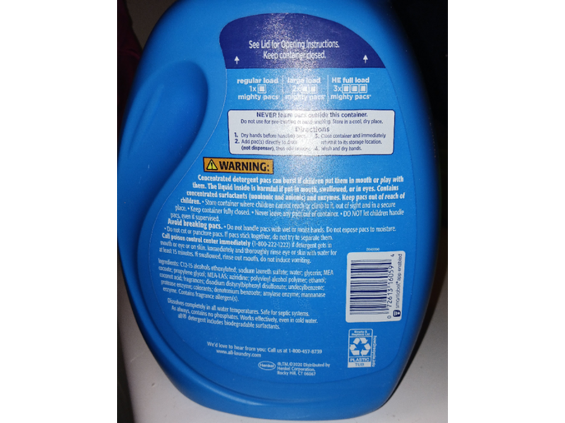 All Mighty Pacs 4-in-1 OXI Laundry Detergent, Stain Lifters, 79.7 oz/2.26 kg, 113 Packs