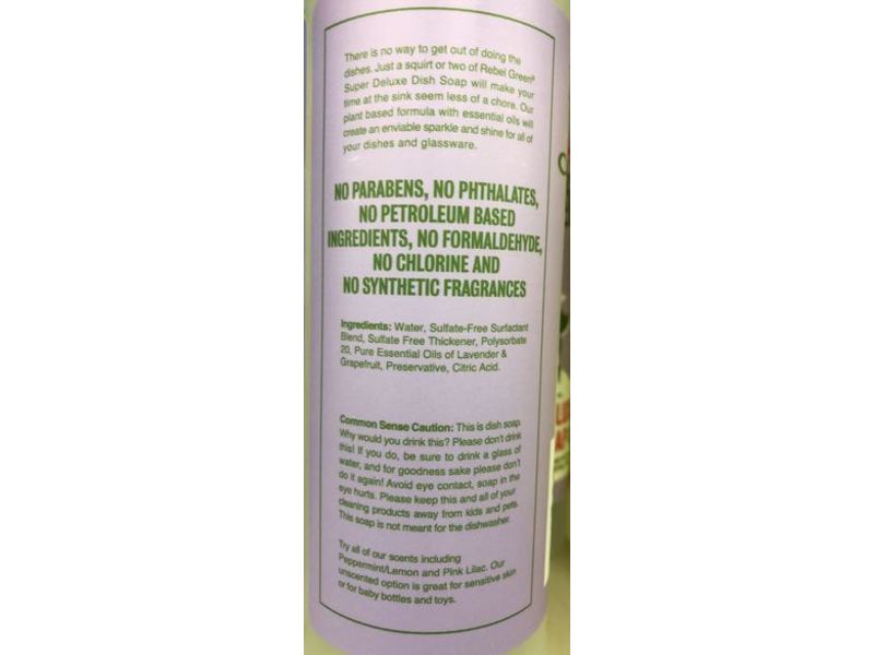 Rebel Green Super Deluxe Dish Soap Lavender Grapefruit, 16 fl oz / 473 mL