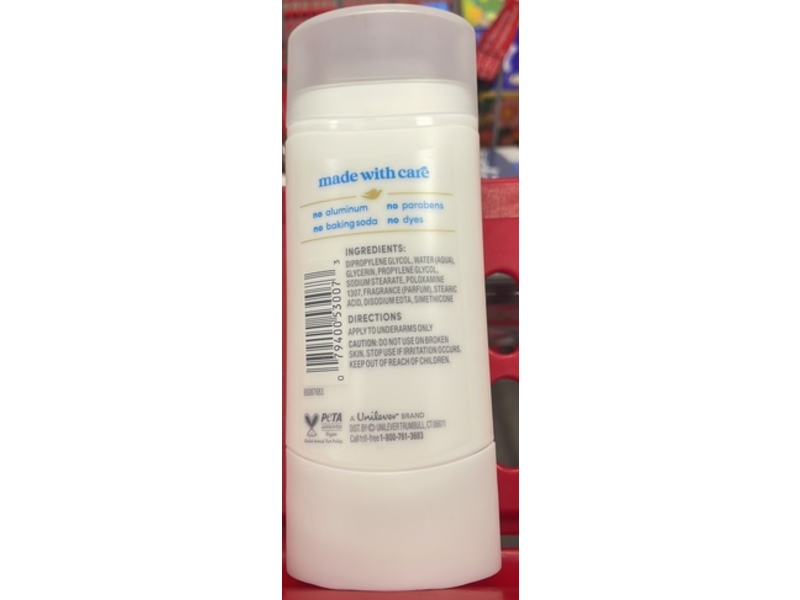 Dove Sensitive Deodorant Stick, Prebiotic Glycerin, 2.4 oz/68 g