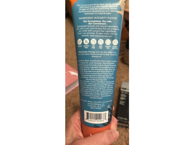 Saavy Naturals Body Wash, Tahitian Vanilla, 8.5 fl oz/250 mL