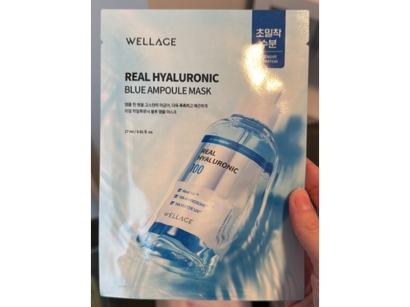Wellage Real Hyaluronic Blue Ampoule Mask, 0.91 fl oz/27 mL, Pack Of 5