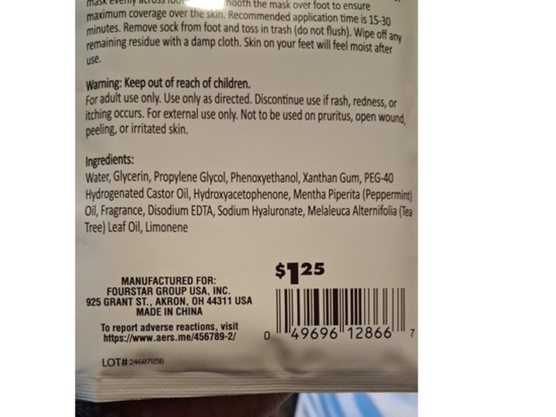 b.Pure Foot Mask, Peppermint & Tea Tree Oil, 0.85 oz/24 g, 1 Pair