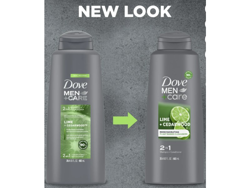 Dove Men+ Care 2 In 1 Shampoo + Conditioner, Lime + Cedarwood, 20.4 fl oz/603 mL