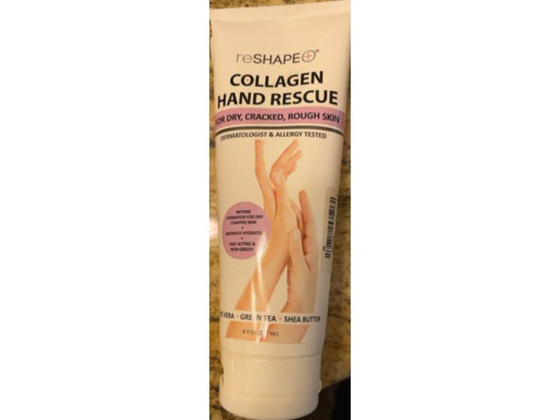 Reshape+ Collagen Hand Rescue Moisturizer Cream, Aloe Vera, Green Tea, & Shea Butter, 8 fl oz/237 mL