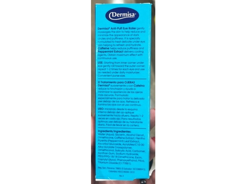 Dermisa Anti-Puff Eye Roller, Caffeine & Peppermint Extract, 0.5 fl oz/15 mL