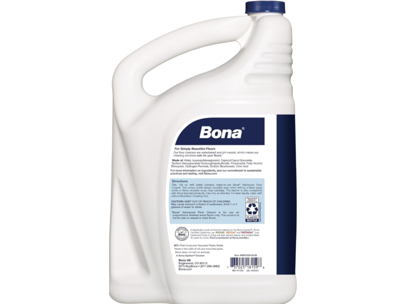 Bona Hardwood Floor Cleaner Refill, 128 fl oz/3.78 L