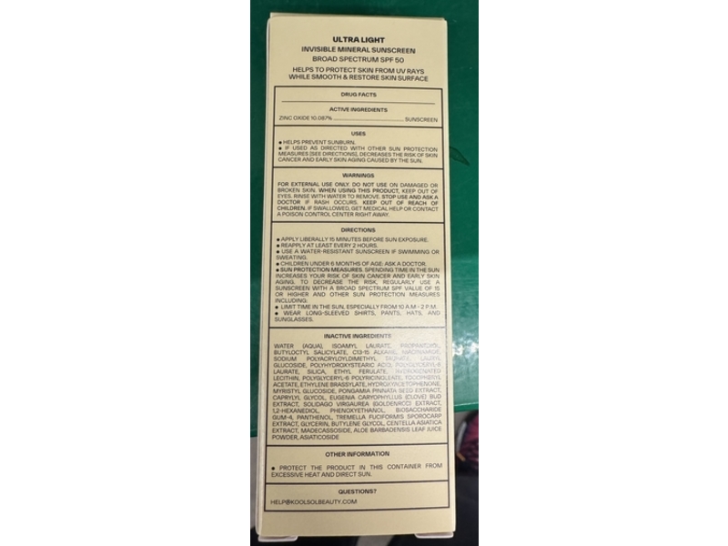 Koolsol Ultra Light Invisible Mineral Sunscreen, SPF 50, 1.69 fl oz/50 mL