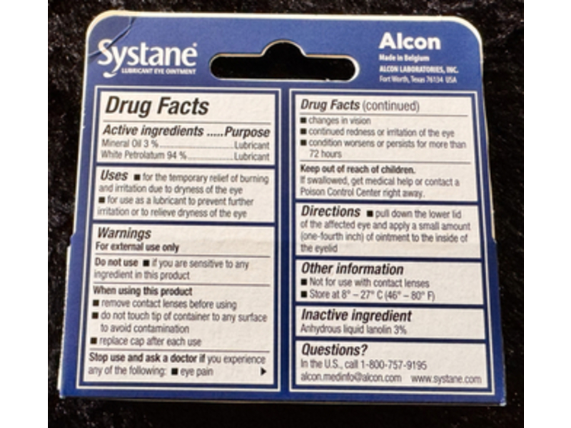 Systane Alcon Lubricant Dry Eye Relief Ointment, 1/8 oz/3.5 g, Pack Of 2