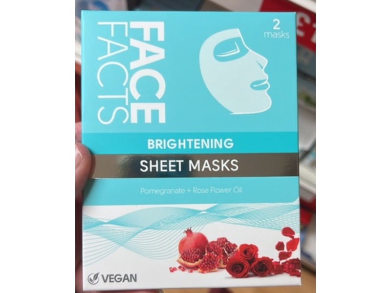 Face Facts Brightening Sheet Masks, Pomegranate+Rose Flower Oil, 2 Counts