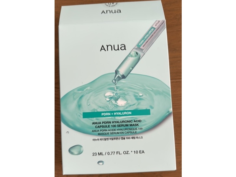 Auna Hyaluronic Acid Capsule 100 Serum Mask, Pdrn + Hyaluron, 0.77 fl oz/23 mL, 10 Count