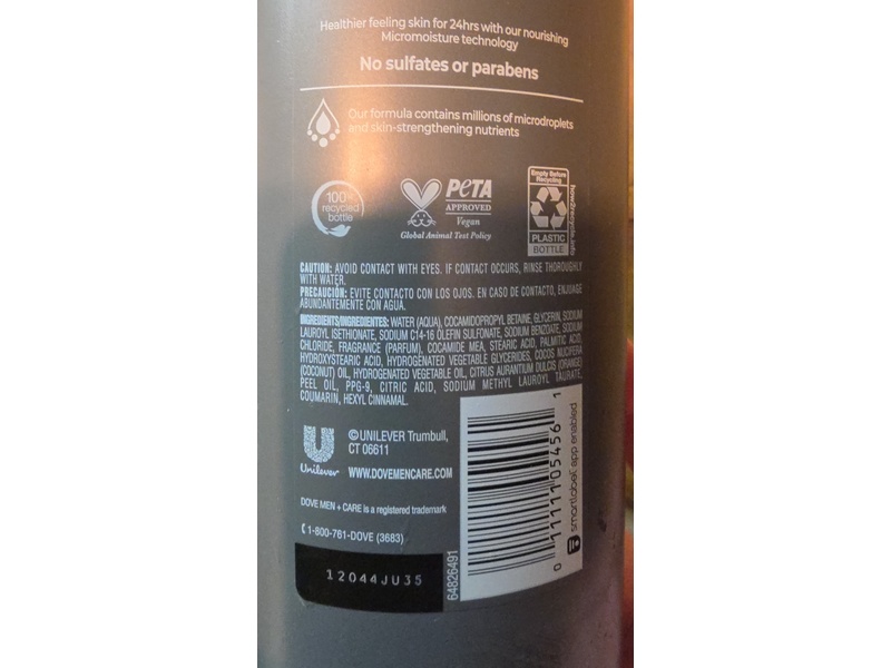 Dove Men+Care Hydrating Body + Face Wash, Coconut + Citrus, 18 fl oz/532 mL, Pack Of 4