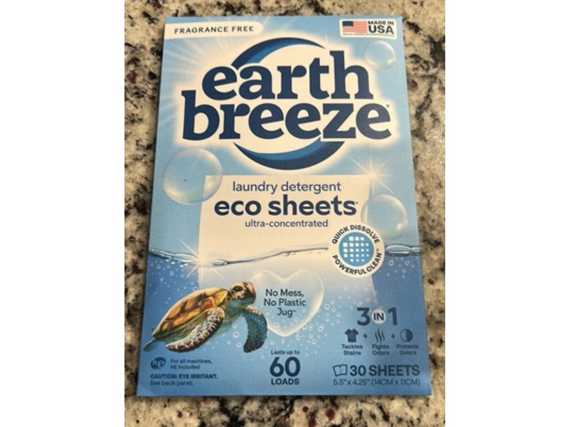 Earth Breeze Laundry Detergent Eco Sheets, 60 Loads 30 Count