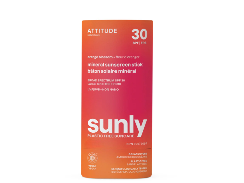 Attitude Sunly Mineral Sunscreen Stick, Orange Blossom, SPF 30, 3 oz/85 g