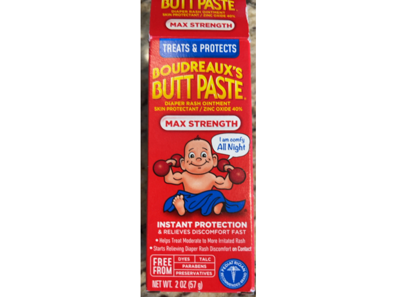 Boudreaux's Butt Paste Diaper Rash Ointment, Zinc Oxide 40%, 2 oz/57 g