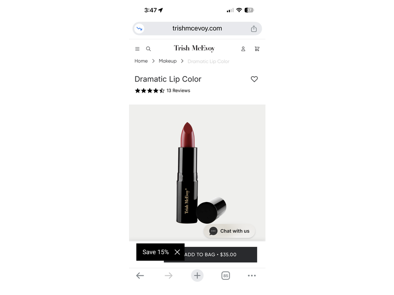 Trish McEvoy Dramatic Lip Color, Bordeaux, 0.12 oz/3.5 g