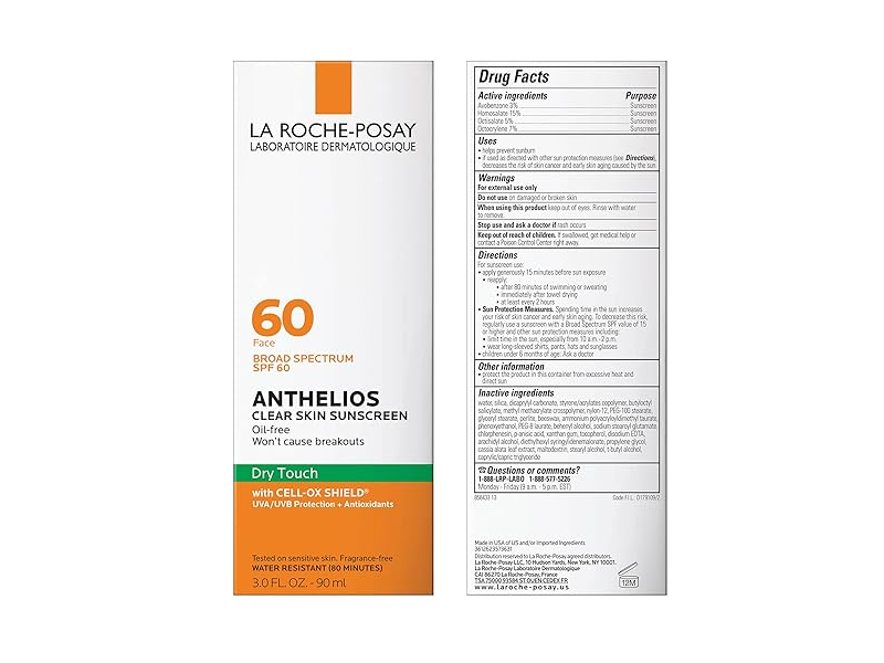 La Roche-Posay Anthelios Clear Skin Dry Touch Sunscreen, SPF 60, 3 fl oz/90 mL