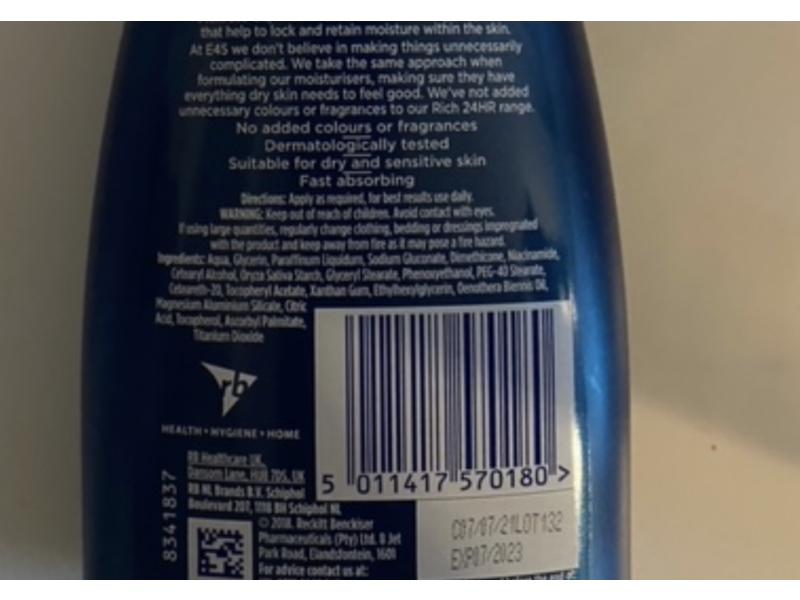 E45 Rich 24hr Lotion, 13.5 fl oz/400 mL