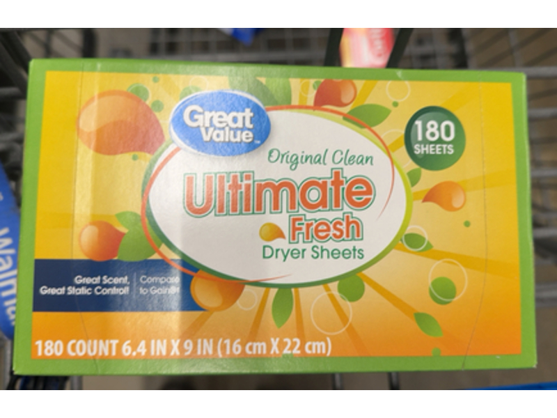 Great Value Ultimate Fresh Dryer Sheets, 180 Sheets
