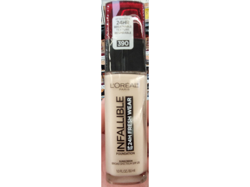 L'Oreal Paris Infallible Foundation, Up To 24 Hour Fresh Wear, 390 Snow, 1 fl oz