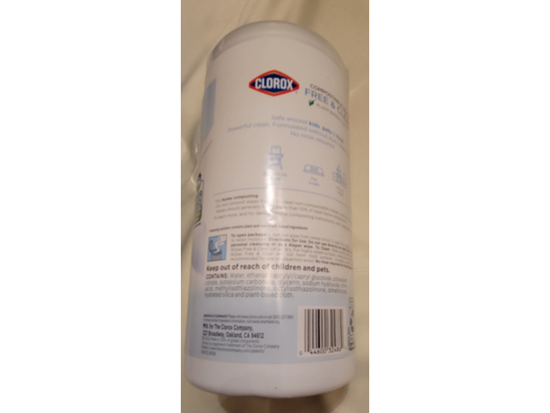 Clorox Compostable Wipes, Free Clear, Fragrance Free, 75 Wipes, 0.9 oz/479 g, Pack Of 3