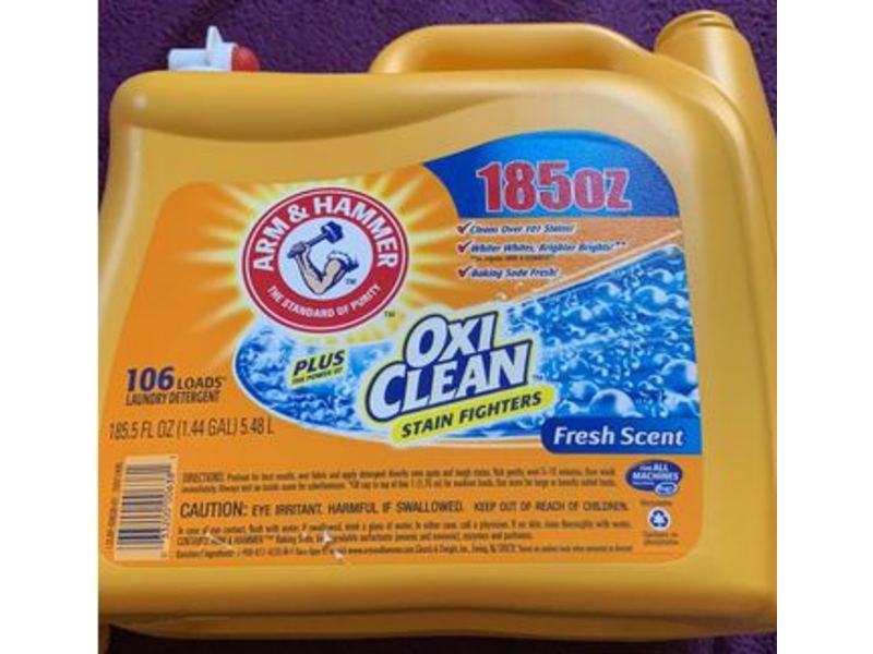 Arm & Hammer Plus OxiClean Stain Fighters Liquid Laundry Detergent, Fresh Scent, 106 Loads, 185.5 fl oz/5.48 L