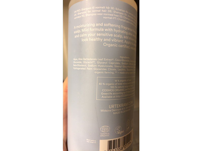 Urtekram Sensitive Scalp Shampoo, Aloe Vera & Beta - Sitosterol, 16.9 fl oz/500 mL