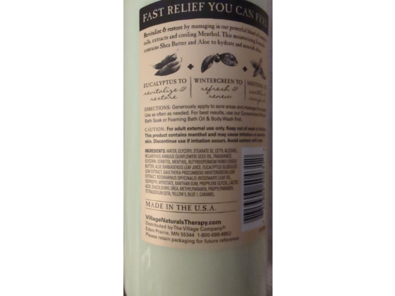 Village Naturals Therapy Aches + Pains Muscle Relief Body Lotion, Soothing Menthol, 16 fl oz/473 mL, Pack Of 2