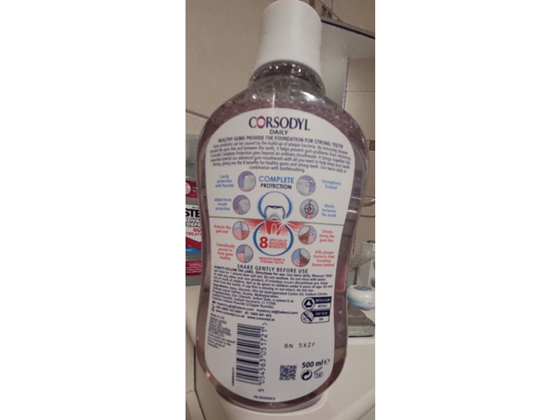 Corsodyl Daily Complete Protection Fluoride Mouthwash, Extra Fresh, 500 mL