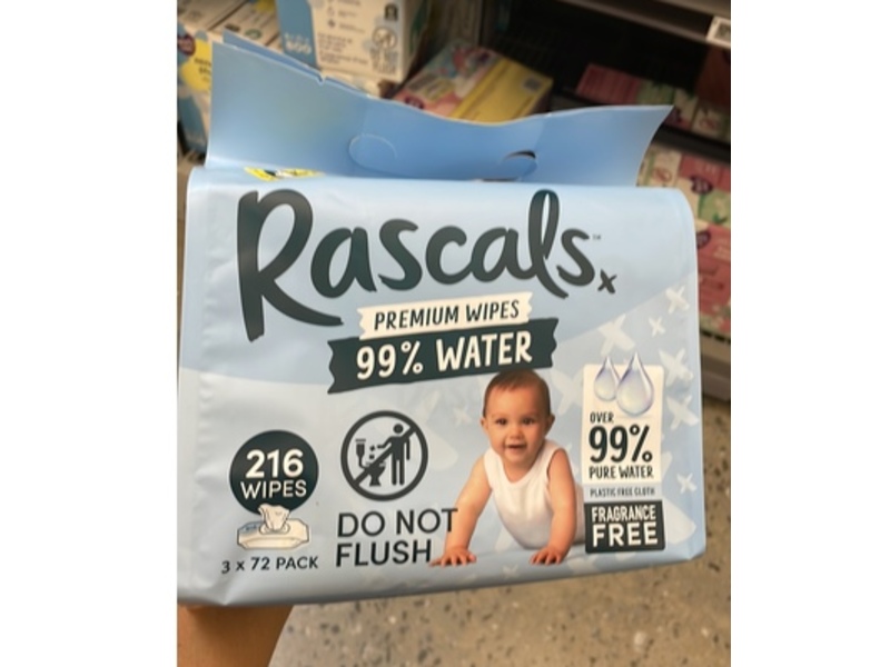 Rascals Premium Wipes, Water 99%, 216 Count