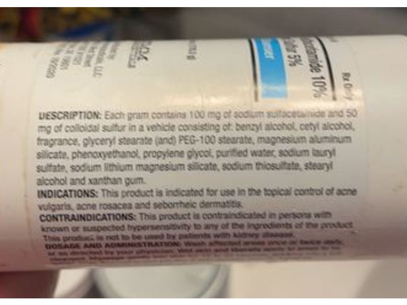 Sodium Sulfacetamide 10% and Sulfur 5% Cleanser 6 oz, KMM Pharmaceuticals (RX)