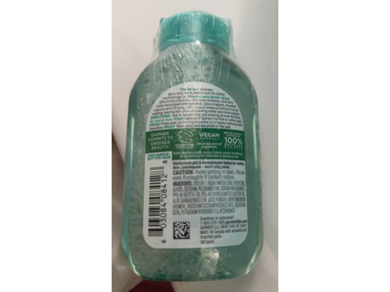 Garnier Skin Active Micellar Cleansing Water, Hyaluronic Acid + Aloe, 3.4 fl oz/100 mL