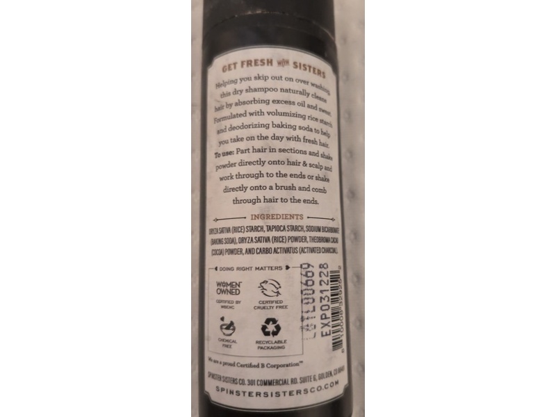 Spinster Sisters Co Dry Shampoo, Brunette & Dark Tones, 0.3 oz/85 g