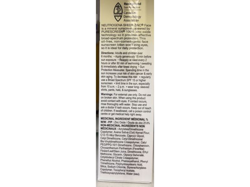 Neutrogena Sheer Zinc Face Mineral Sunscreen, SPF 50, 59 mL