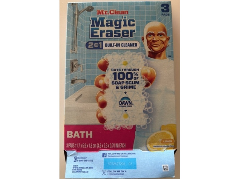 Mr. Clean Magic Eraser 2-In-1 Built In Cleaner Pad, Lemon, 3 Pads